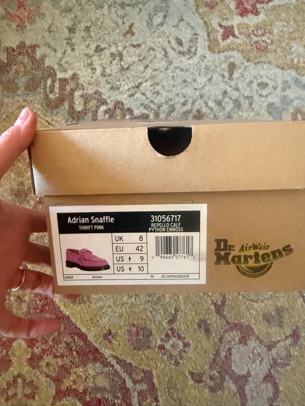 Dr. Martens Women's Adrian Snaffle Pink Suede Kiltie snake embossed Loafers - Picture 2 of 5